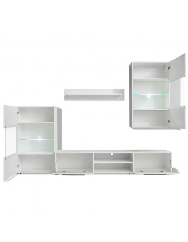 Mobile TV a Parete con Vetrina 5 pz Illuminazione LED Bianco