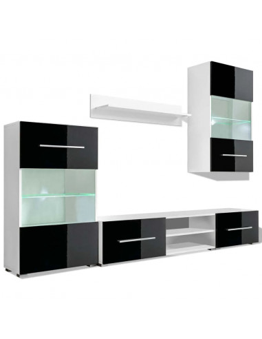 Mobili con Vetrina Parete Unità TV 5 pz con Luci LED Nero