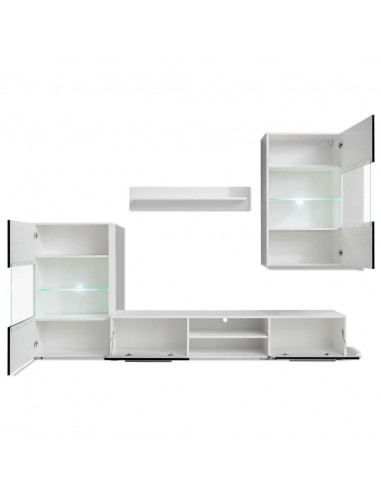 Mobili con Vetrina Parete Unità TV 5 pz con Luci LED Nero