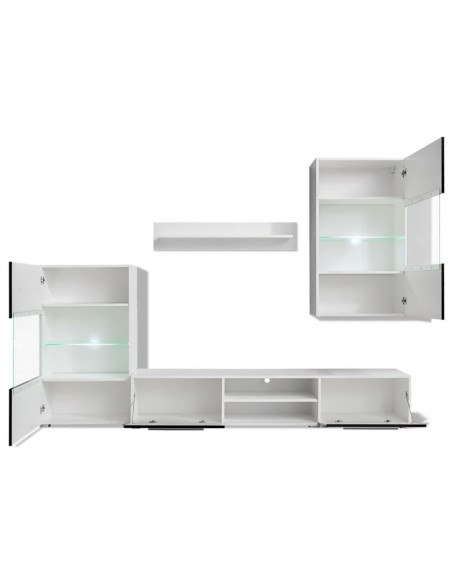 Mobili con Vetrina Parete Unità TV 5 pz con Luci LED Nero