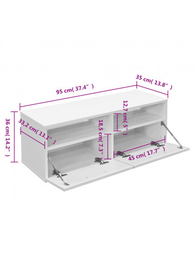 Mobile Porta TV in Legno Multistrato 95x35x36 cm Bianco