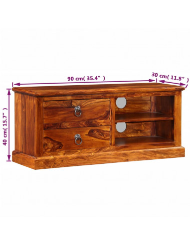 Mobile Porta TV in Legno Massello di Sheesham 90x30x40 cm