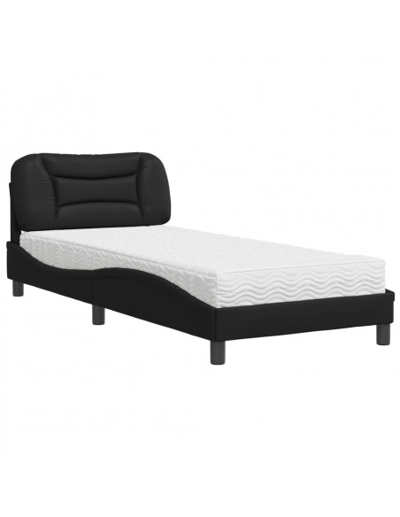 Letto con Materasso Nero 90x200 cm in Similpelle