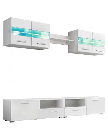 Set Parete Attrezzata Porta TV con Luci LED 5 pz Bianco Lucido