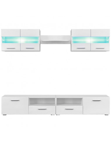 Set Parete Attrezzata Porta TV con Luci LED 5 pz Bianco Lucido