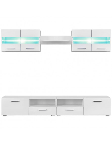 Set Parete Attrezzata Porta TV con Luci LED 5 pz Bianco Lucido