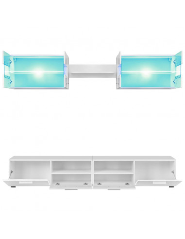 Set Parete Attrezzata Porta TV con Luci LED 5 pz Bianco Lucido