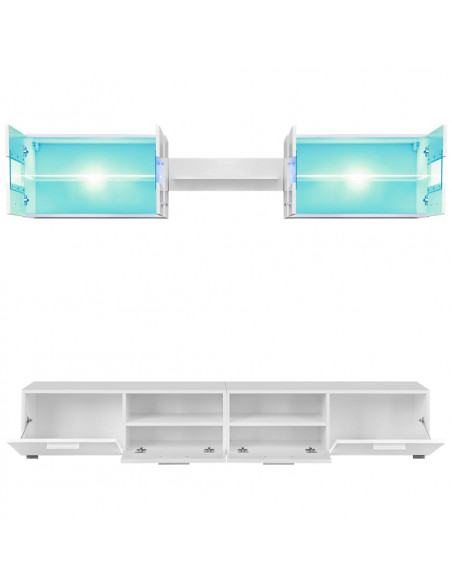 Set Parete Attrezzata Porta TV con Luci LED 5 pz Bianco Lucido