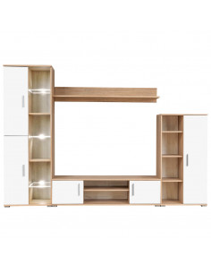 Parete Attrezzata Porta TV con Luci LED Rovere Sonoma e Bianco 2