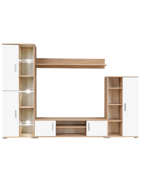 Parete Attrezzata Porta TV con Luci LED Rovere Sonoma e Bianco