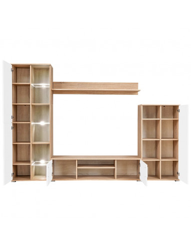Parete Attrezzata Porta TV con Luci LED Rovere Sonoma e Bianco