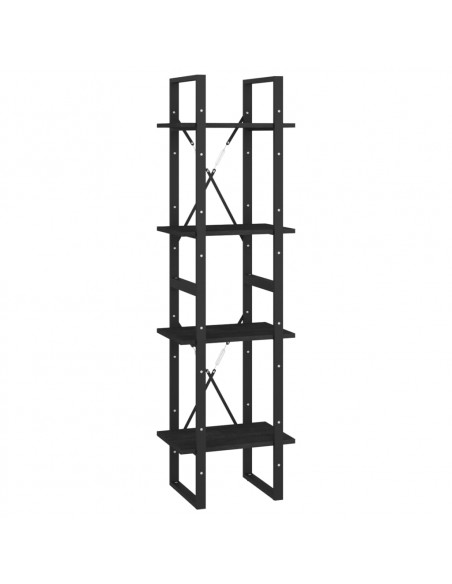 Libreria a 4 Ripiani Nera 40x30x140 cm in Massello di Pino