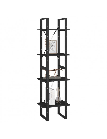 Libreria a 4 Ripiani Nera 40x30x140 cm in Massello di Pino