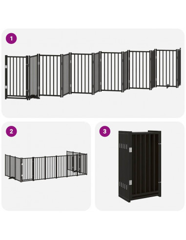 Cancello Cani Porta Pieghevole Nero 12 Pannelli 600 cm Pioppo