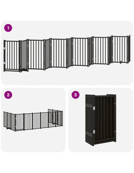 Cancello Cani Porta Pieghevole Nero 12 Pannelli 600 cm Pioppo
