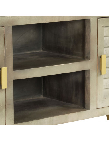 Mobile TV Legno Massello di Mango Grigio e Ottone 110x30x48cm
