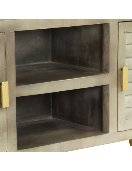 Mobile TV Legno Massello di Mango Grigio e Ottone 110x30x48cm