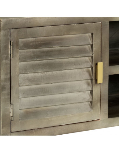 Mobile TV Legno Massello di Mango Grigio e Ottone 110x30x48cm