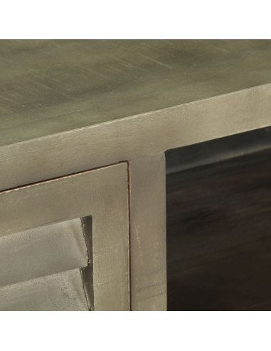 Mobile TV Legno Massello di Mango Grigio e Ottone 110x30x48cm
