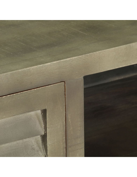 Mobile TV Legno Massello di Mango Grigio e Ottone 110x30x48cm