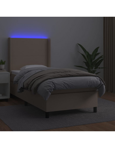 Giroletto Molle Materasso e LED Cappuccino 80x200 cm Similpelle