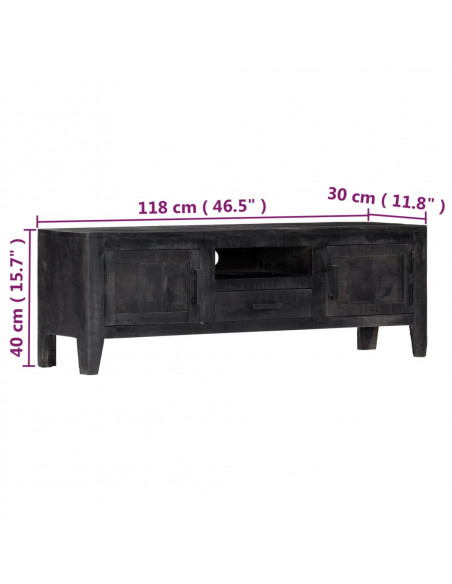 Mobile Porta TV Nero 118x30x40 cm in Legno Massello di Mango
