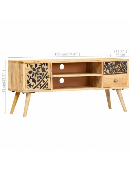 Mobile Porta TV 100x30x45 cm in Legno Massello di Mango
