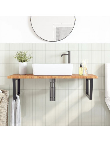 Ripiano a Parete per Lavabo in Acciaio e Massello di Rovere