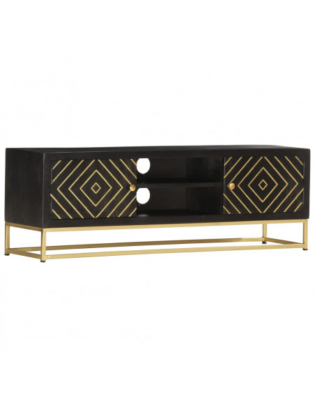 Mobile Porta TV Oro e Nero 120x30x40 cm Legno Massello di Mango