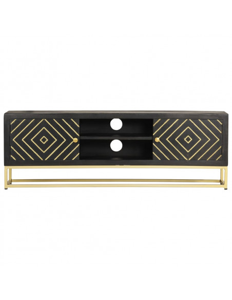 Mobile Porta TV Oro e Nero 120x30x40 cm Legno Massello di Mango
