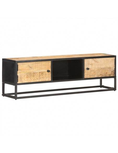 Mobile Porta TV con Anta Intagliata 130x30x40cm in Mango Grezzo