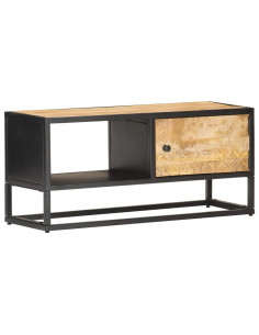 Mobile Porta TV con Anta Intagliata 90x30x40 cm in Mango Grezzo 2