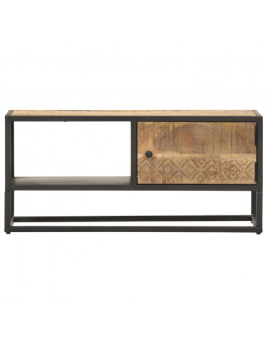 Mobile Porta TV con Anta Intagliata 90x30x40 cm in Mango Grezzo