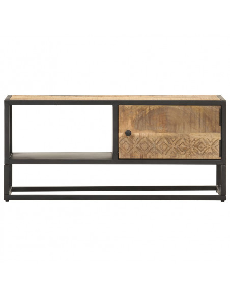 Mobile Porta TV con Anta Intagliata 90x30x40 cm in Mango Grezzo