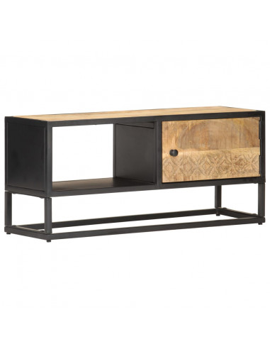 Mobile Porta TV con Anta Intagliata 90x30x40 cm in Mango Grezzo