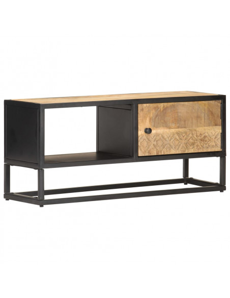 Mobile Porta TV con Anta Intagliata 90x30x40 cm in Mango Grezzo