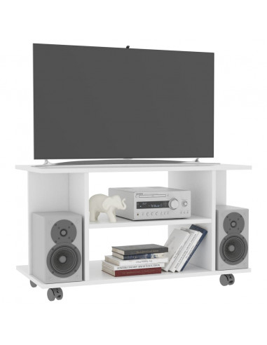 Mobile TV con Ruote Bianco 80x40x45 cm in Legno Multistrato