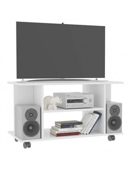 Mobile TV con Ruote Bianco 80x40x45 cm in Legno Multistrato