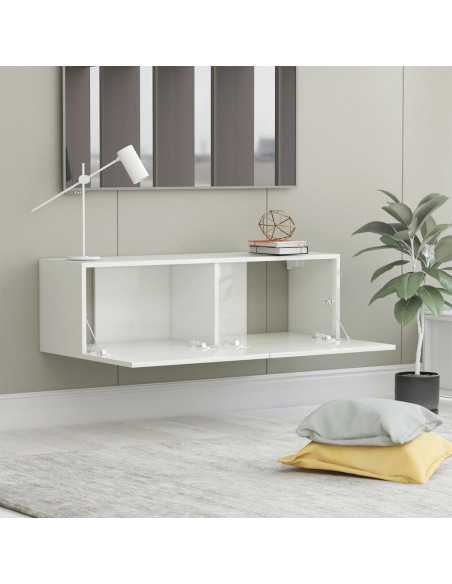 Mobile Porta TV Bianco Lucido 100x30x30 cm in Legno Multistrato