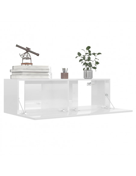 Mobile Porta TV Bianco Lucido 100x30x30 cm in Legno Multistrato