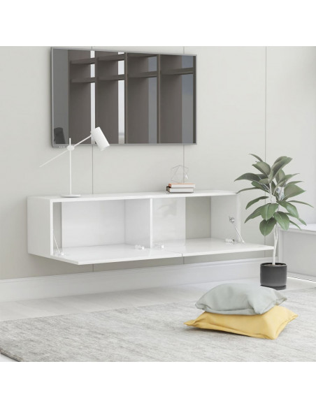 Mobile Porta TV Bianco Lucido 120x30x30 cm in Legno Multistrato