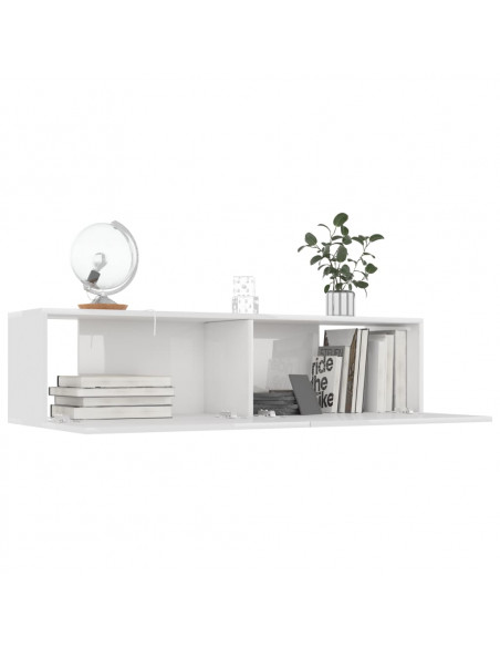 Mobile Porta TV Bianco Lucido 120x30x30 cm in Legno Multistrato