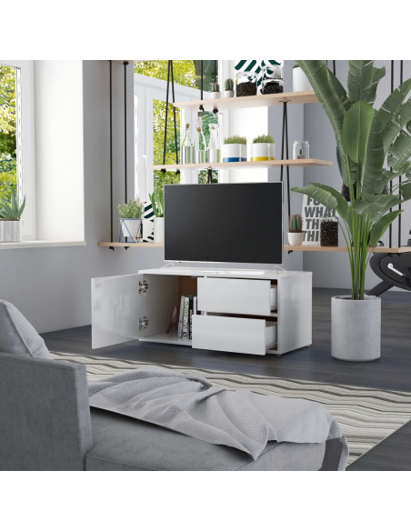 Mobile Porta TV Bianco Lucido 80x34x36 cm in Legno Multistrato