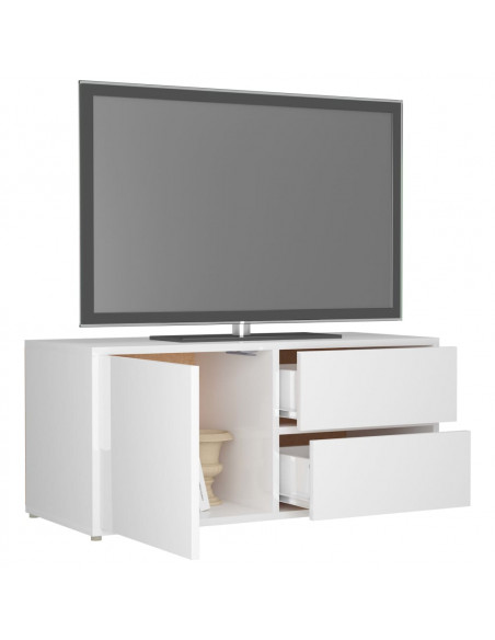Mobile Porta TV Bianco Lucido 80x34x36 cm in Legno Multistrato