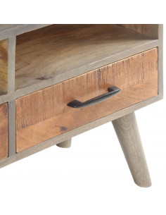 Mobile Porta TV Grigio 130x35x51 cm in Massello di Mango Grezzo 2