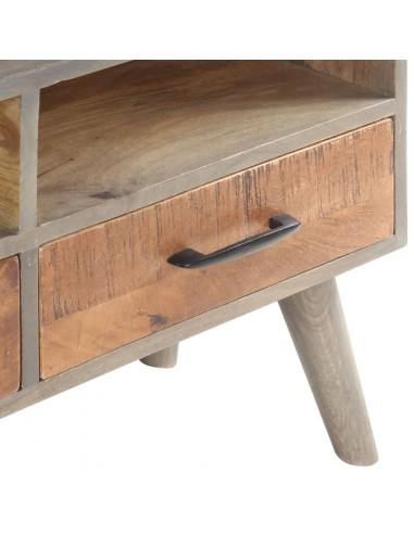 Mobile Porta TV Grigio 130x35x51 cm in Massello di Mango Grezzo