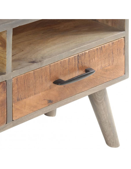 Mobile Porta TV Grigio 130x35x51 cm in Massello di Mango Grezzo