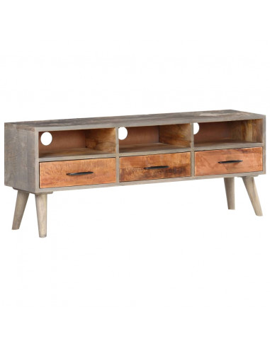 Mobile Porta TV Grigio 130x35x51 cm in Massello di Mango Grezzo