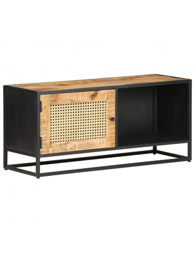 Mobile Porta TV 90x30x40 cm in Legno di Mango Grezzo e Canna