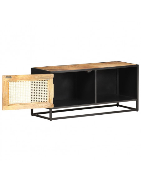 Mobile Porta TV 90x30x40 cm in Legno di Mango Grezzo e Canna